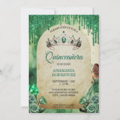 Rustic Emerald Green Tiara Quinceañera Rose Arch Einladung (Vorderseite)