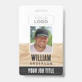 Rustic Employee ID Name Foto Woodgrain Black Ausweis (Vorderseite)