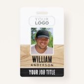 Rustic Employee ID Name Foto Woodgrain Black Ausweis (Vorderseite)
