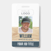 Rustic Employee ID Name Foto Woodgrain Blue Ausweis (Vorderseite)