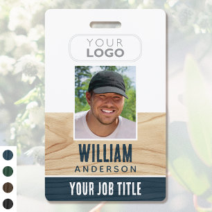 Rustic Employee ID Name Foto Woodgrain Blue Ausweis