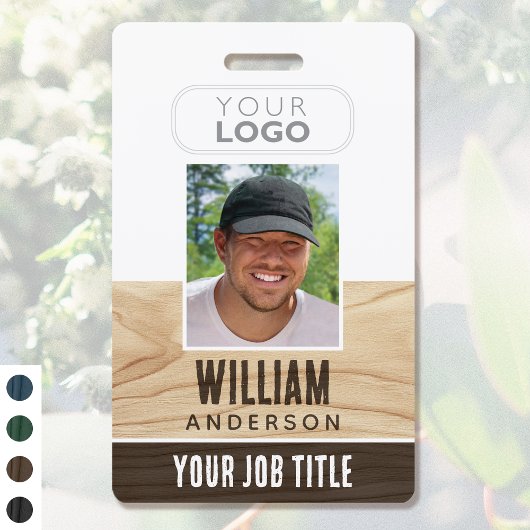 Rustic Employee ID Name Foto Woodgrain Brown Ausweis