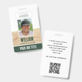 Rustic Employee ID Name Foto Woodgrain Green Ausweis (Vorder- & Rückseite)