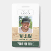 Rustic Employee ID Name Foto Woodgrain Green Ausweis (Vorderseite)