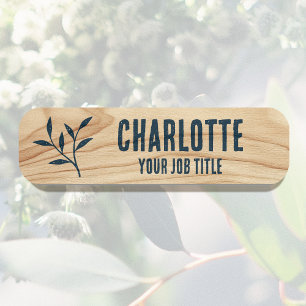Rustic Employee Name Woodgrain Blue Staff ID Namensschild