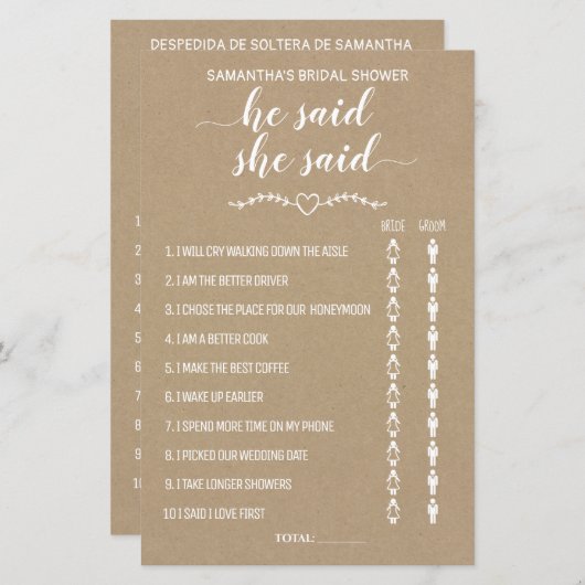 Rustic Er sagte, sie solle zweisprachiges Spiel (Vorne/Hinten)