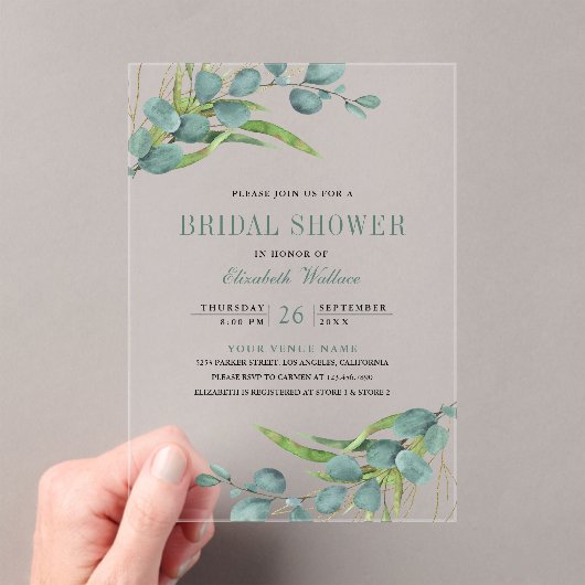 Rustic Eucalyptus Bridal Shower Acryleinladungen (Insitu (Handheld))