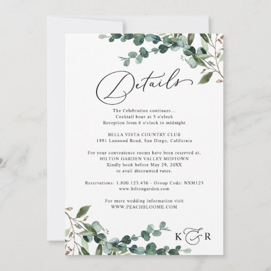 Rustic Eucalyptus Greenery All-in-One Wedding Einladung (Rückseite)