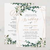 Rustic Eucalyptus Greenery Gold All-in-One Wedding Einladung (Vorne/Hinten)