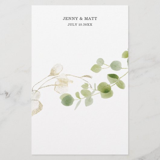 Rustic Eucalyptus Greenery Gold Chic Wedding Menu (Rückseite)