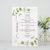 Rustic Eucalyptus Greenery Gold Chic Wedding Menu (Stehend Vorderseite)