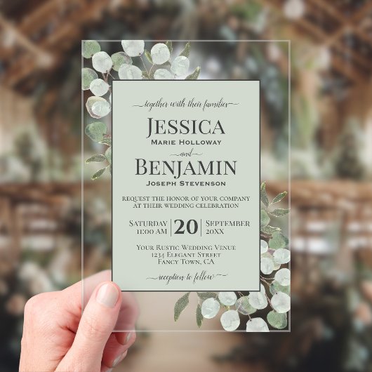 Rustic Eucalyptus & Greenery Stylish Text Wedding Acryleinladungen