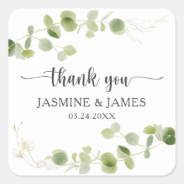Rustic Eucalyptus Greenery Wedding Thank You Quadratischer Aufkleber