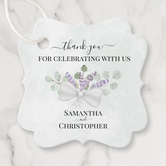 Rustic Eucalyptus & Lavender Wedding Vielen Dank Geschenkanhänger (Vorderseite)