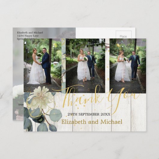 Rustic Eucalyptus Leaf Elegant Wedding Vielen Dank Postkarte (Vorne/Hinten)