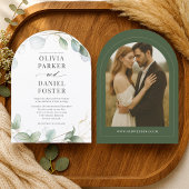 Rustic Eucalyptus Modern Photo Elegant Wedding Einladung