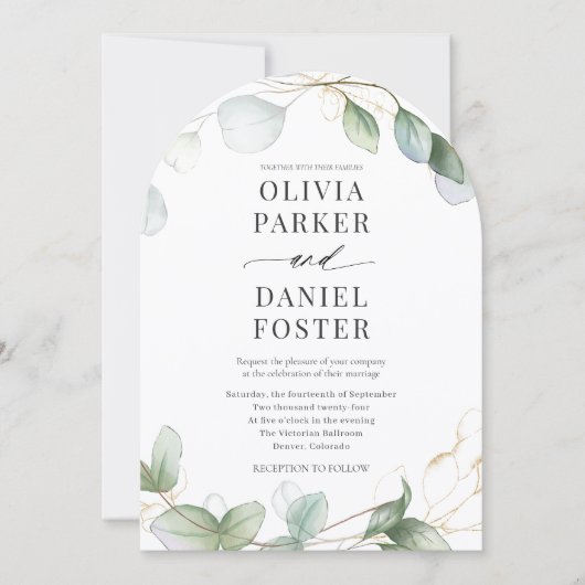 Rustic Eucalyptus Modern Photo Elegant Wedding Einladung (Vorderseite)