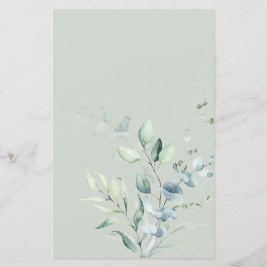 Rustic Eucalyptus Script Wedding Menu (Rückseite)