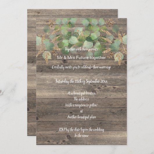 RUSTIC EUCALYPTUS TIMBER WEDING INVITATION EINLADUNG (Vorne/Hinten)
