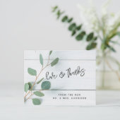 Rustic Eucalyptus Wedding Foto Vielen Dank Postkarte (Stehend Vorderseite)
