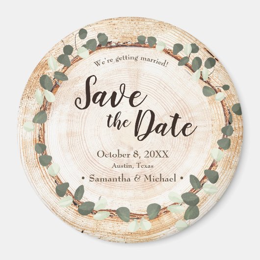Rustic Eucalyptus Wood Slice wedding magnet (Vorne)