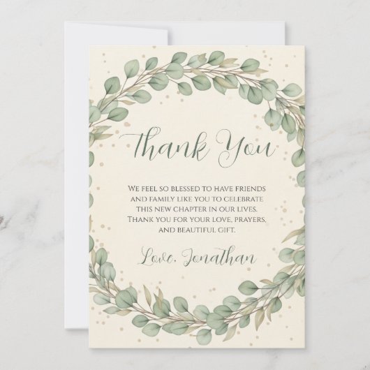 Rustic Eucalyptus Wreath Baby Dusche Vielen Dank Dankeskarte (Vorderseite)