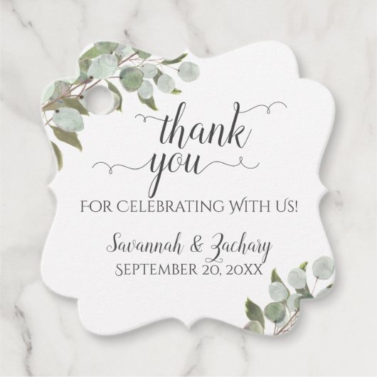 Rustic Eukalyptus & Greenerity Wedding Vielen Dank Geschenkanhänger (Vorderseite)