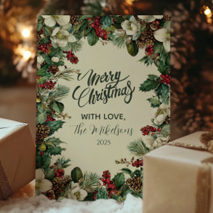 Rustic Evergreen Berry Christmas Feiertagskarte