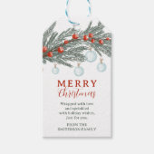 Rustic Evergreen Branch Red Berry Frohe Weihnachte Geschenkanhänger (Vorderseite)