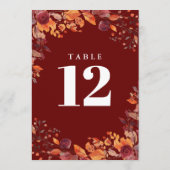 Rustic Fall Autumn Floral Burgundy Table Number Einladung (Rückseite)