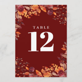 Rustic Fall Autumn Floral Burgundy Table Number Einladung