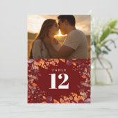 Rustic Fall Autumn Floral Photo Table Number Einladung (Stehend Vorderseite)