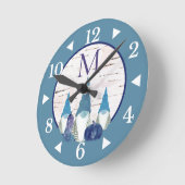 Rustic Fall Autumn Gnome Dusty Blue pumpkins Runde Wanduhr (Winkel)