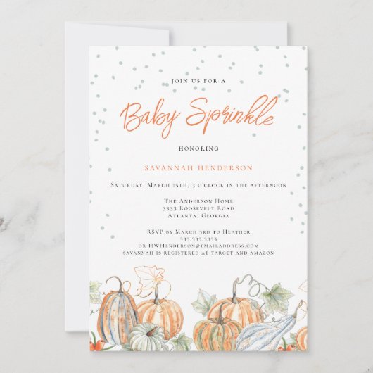 Rustic Fall Baby Dusche Sprinkle Pumpkin Einladung (Vorderseite)
