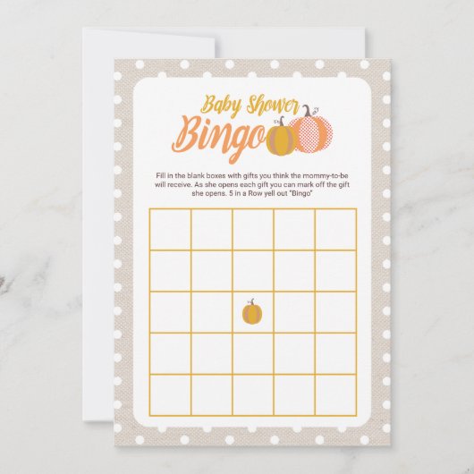 Rustic Fall Baby Shooter Bingo Game Card Einladung (Vorderseite)