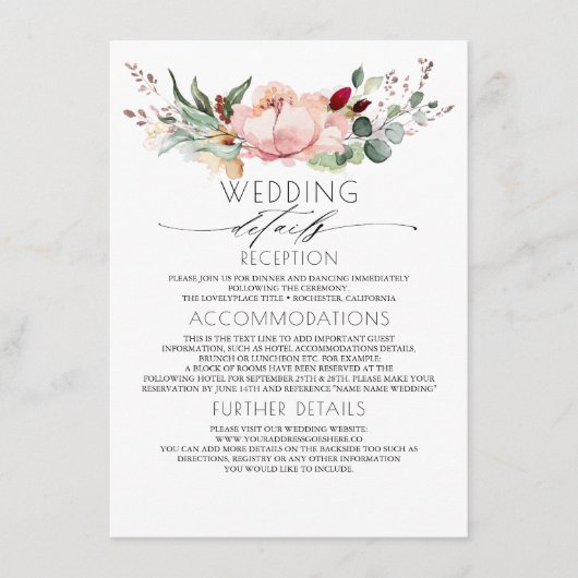 Rustic Fall Bloom Wedding Information Guest Begleitkarte (Vorderseite)