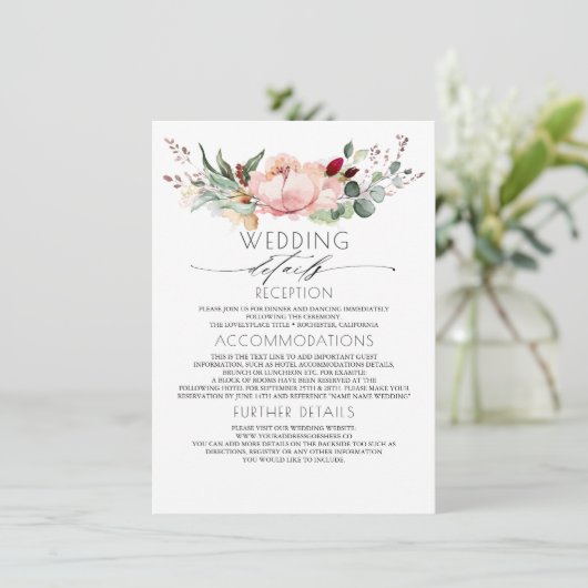 Rustic Fall Bloom Wedding Information Guest Begleitkarte (Stehend Vorderseite)