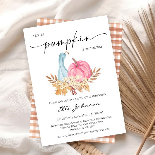 Rustic Fall Blue Pink Pumpkin Baby Dusche Einladung