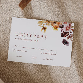 Rustic Fall Boho Floral Wedding RSVP Card