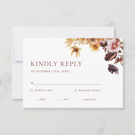 Rustic Fall Boho Floral Wedding RSVP Card Karte (Vorderseite)