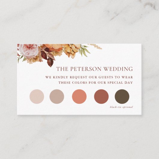 Rustic Fall Boho Wedding Kleid Code Beilage Begleitkarte (Vorderseite)