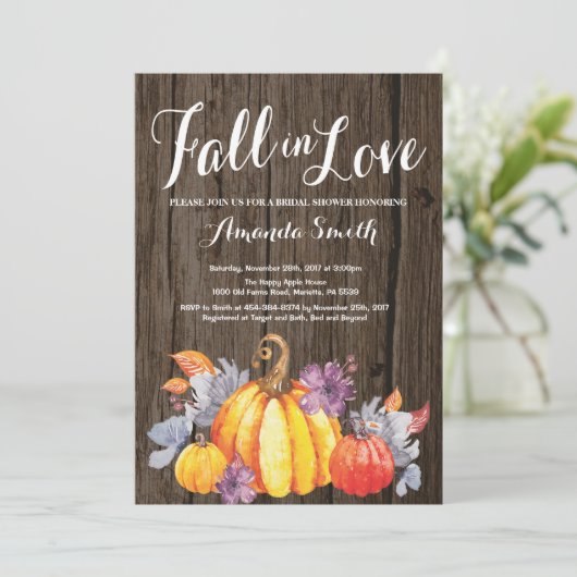 Rustic Fall Bridal Dusche Einladung (Stehend Vorderseite)