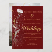 Rustic Fall Burgandy Bohemische Wildblume Hochzeit Einladung (Vorne/Hinten)