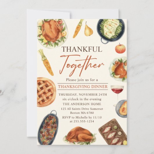 Rustic Fall Erntedank Türkei Abendessen Einladung (Vorderseite)