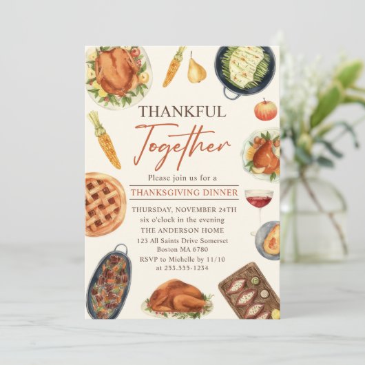 Rustic Fall Erntedank Türkei Abendessen Einladung (Stehend Vorderseite)