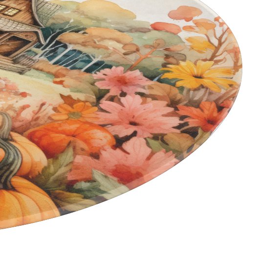 RUSTIC FALL FARMHOUSE WITH AUTUMN PUMPKINS SCHNEIDEBRETT (Ecke)