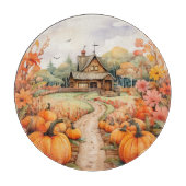RUSTIC FALL FARMHOUSE WITH AUTUMN PUMPKINS SCHNEIDEBRETT (Vorderseite)