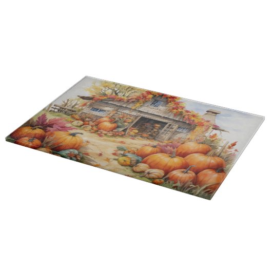 RUSTIC FALL FARMHOUSE WITH AUTUMN PUMPKINS SCHNEIDEBRETT (Ecke)