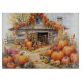 RUSTIC FALL FARMHOUSE WITH AUTUMN PUMPKINS SCHNEIDEBRETT (Vorderseite)