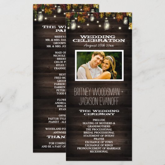 Rustic Fall Firefly Mason Jar Wedding Programs Programm (Vorne/Hinten)